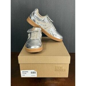 Streatwear Edgy Steve Madden Women Madrid Silver Sneaker Size 6.5 Bujee Glam